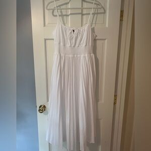 White Spaghetti Pleated Dress with Bow Detail